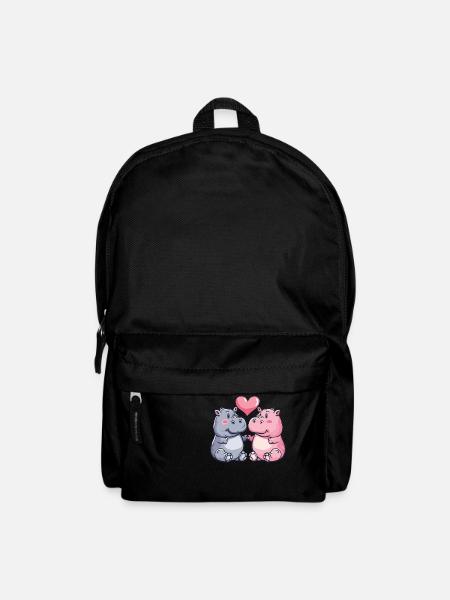 Nilpferd Comic Tier Paar Liebe - Rucksack - Schwarz