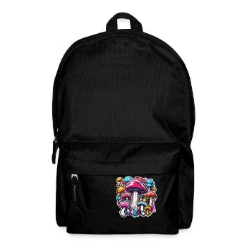 Pilz / Mushroom / Wiese / Wald / Goa / Psy - Rucksack - Schwarz - Vorne