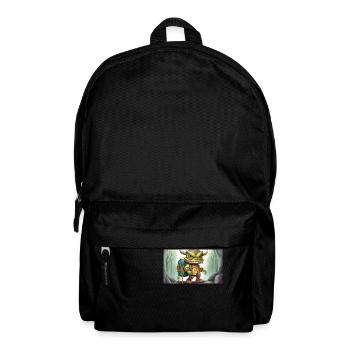Green monster with horns - young cute little - Backpack - black - Front