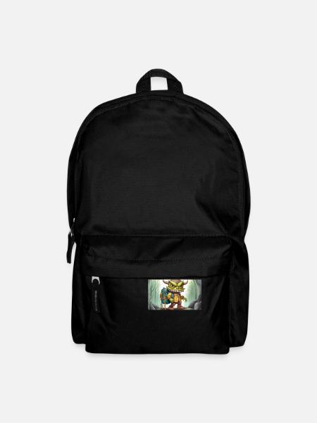 Grünes Monster mit Hörnern - junges, niedliches kleines - Rucksack - Schwarz
