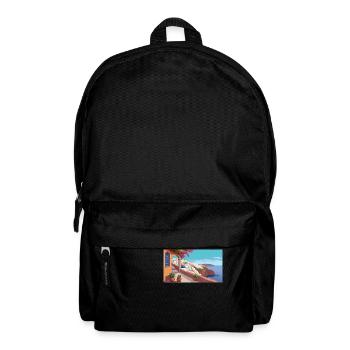 Oia, Santorini, Greece - Pixel Art - Backpack - black - Front