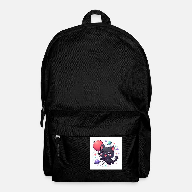 Cute Space Cat with Big Eyes and Balloon - Backpack - black