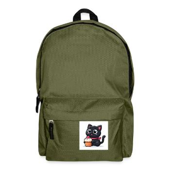 Sweet Kitty Schwarz mit Halsband und Cupcake - Rucksack - Olivgrün - Vorne
