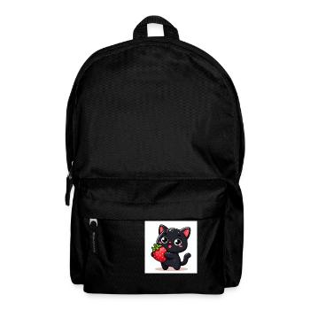 Sweet Kitty Schwarz mit Erdbeere und grossen Augen - Rucksack - Schwarz - Vorne