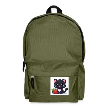 Sweet Kitty Schwarz mit Erdbeere und Halsband - Rucksack - Olivgrün - Vorne