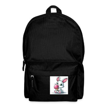 Lapin mignon assis sur de la crème glacée molle en train de manger. Été 2024 - Sac à dos - noir - Devant
