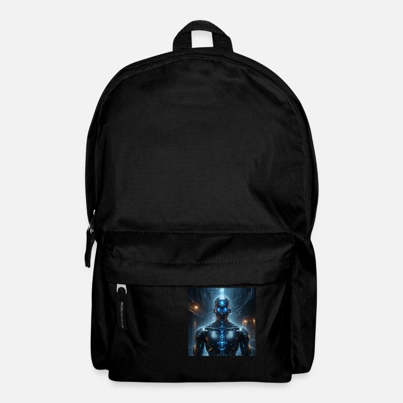 Cyborg with blue eyes on black background - Backpack - black