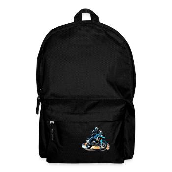 Biker auf blauem Motorrad - Rucksack - Schwarz - Vorne
