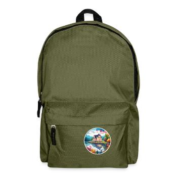 Lakeside House / Cabin / Lake / Mountains / Nature /Forest - Backpack - olive green - Front