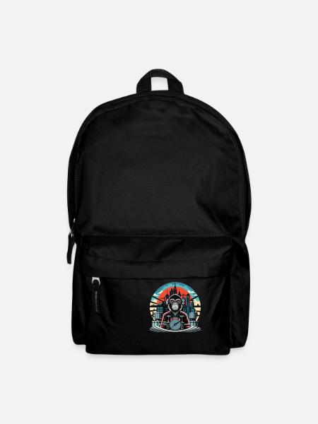 Retro-Industrie Groove: Der Affe am Schlagzeug - Rucksack - Schwarz