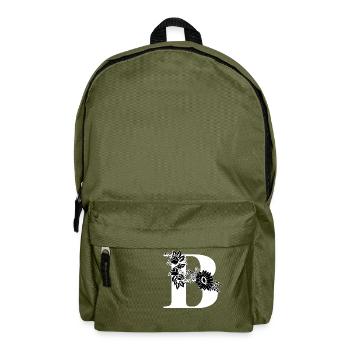 Lettre b floral noir et blanc - Sac à dos - vert olive - Devant
