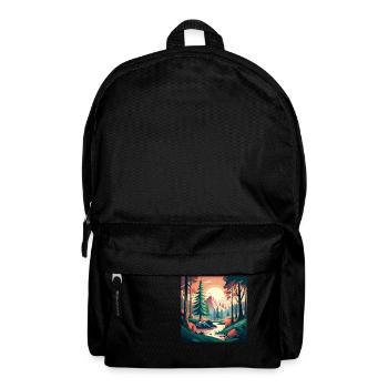 Wald mit Bach und Sonnenuntergang - Rucksack - Schwarz - Vorne