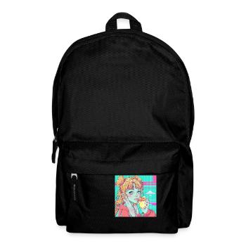 80er Jahre Anime Mädchen beruhigender hochwertiger Modedruck - Rucksack - Schwarz - Vorne