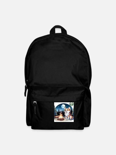 Corgi at the campfire at night - Backpack - black