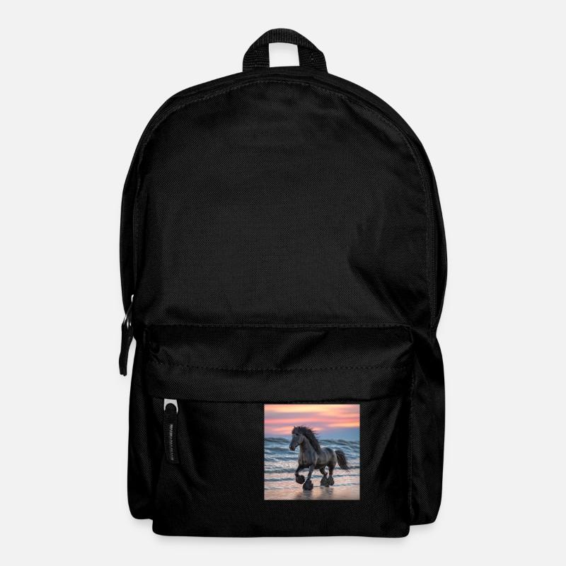 Cheval frison sur la plage - Sac à dos - noir
