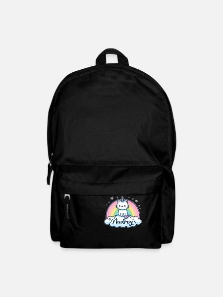 Audrey Nom Prénom Licorne Chat - Sac à dos - noir