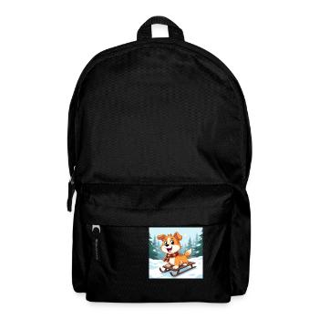 Happy cartoon dog on sled - Backpack - black - Front