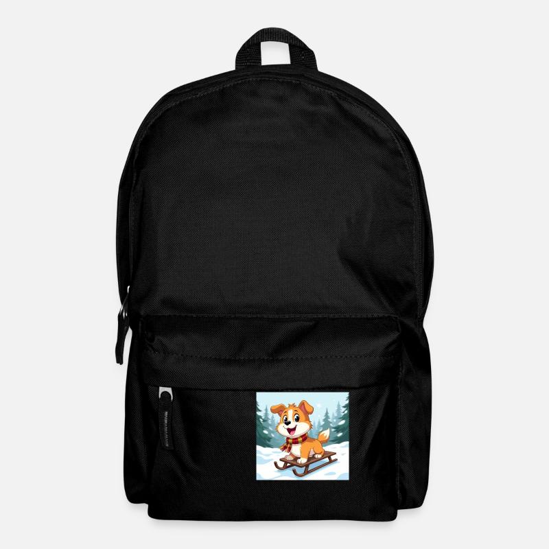 Happy cartoon dog on sled - Backpack - black