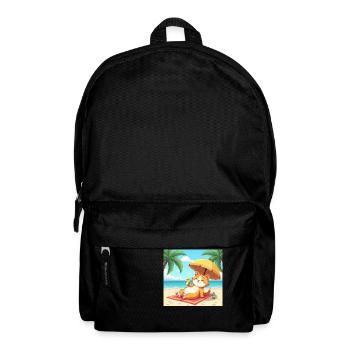 Cat on the beach in the sun with drink - cartoon - Backpack - black - Front