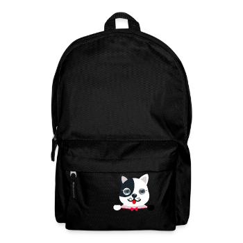 Сheerful, festive cat with a red festive butterfly - Backpack - black - Front