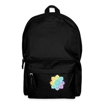 A T shirt design displays a mandala in vivid ra - Backpack - black - Front