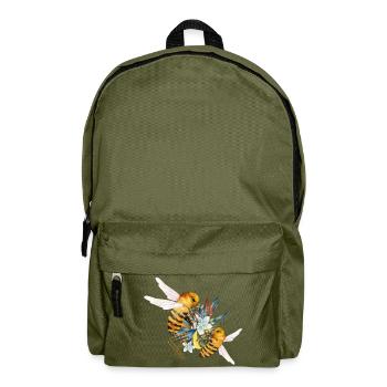 Two flying bees hand drawn - Backpack - olive green - Front