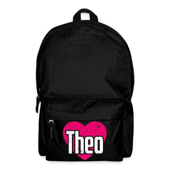 I Love Theo Pinkes Herz Ich liebe Theo - Rucksack - Schwarz - Vorne