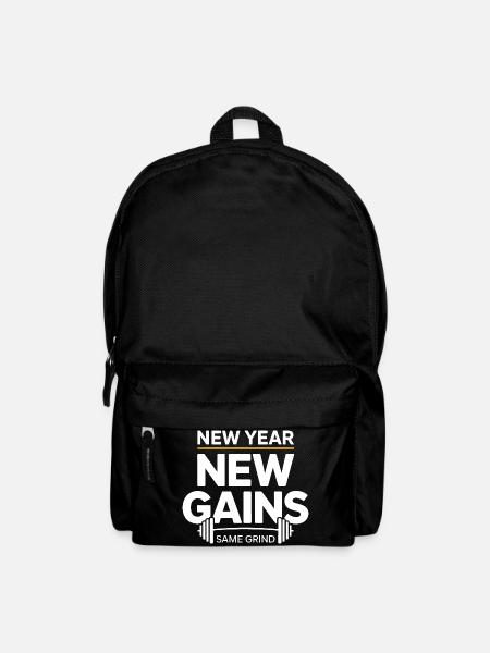 New Year New Gains – Same Grind Gym Saying - Backpack - black