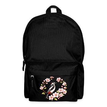 Great Spotted Woodpecker with Cherry Blossoms Spring Motif - Backpack - black - Front