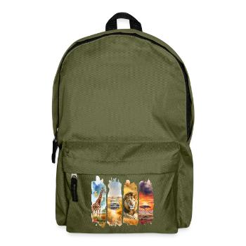 Motif de voyage en Afrique – Safari Wildlife Design - Sac à dos - vert olive - Devant