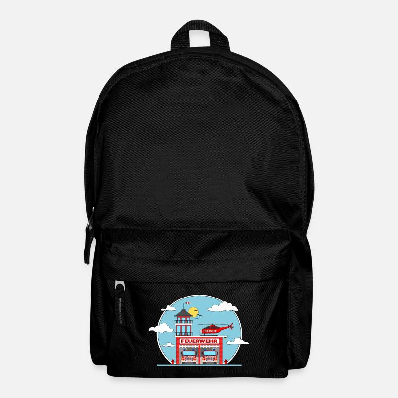 Feuerwehrstation Hubschrauber und Feuerwehrauto - Rucksack - Schwarz