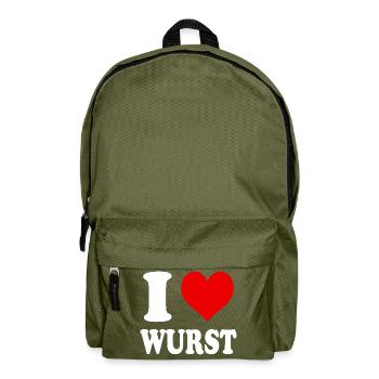 I Love Wurst German Food Funny Heart - Backpack - olive green - Front