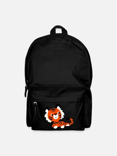 Cute Serene Cartoon Tiger By Cheerful Madness!! - Backpack - black