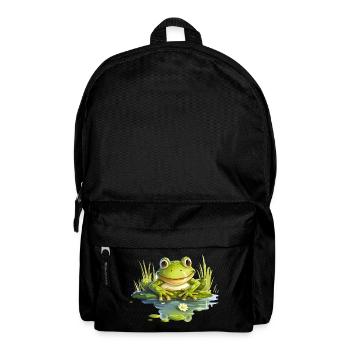 A funny frog sits on the shore - Backpack - black - Front