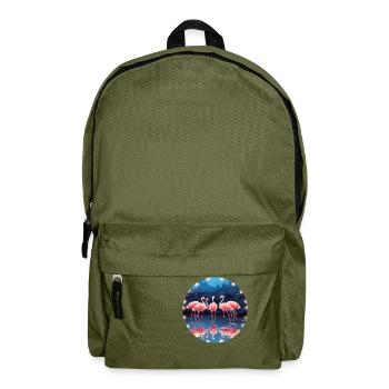 Flamingo Flock Tropical, Liebe Flamingos - Rucksack - Olivgrün - Vorne