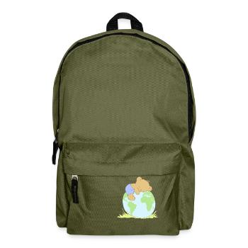 Cute Teddy Bear hugging world globe. - Rucksack - Olivgrün - Vorne
