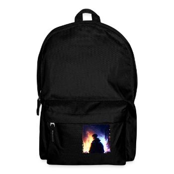 Brennende Stadt in Neon Farben und und junger Held - Rucksack - Schwarz - Vorne