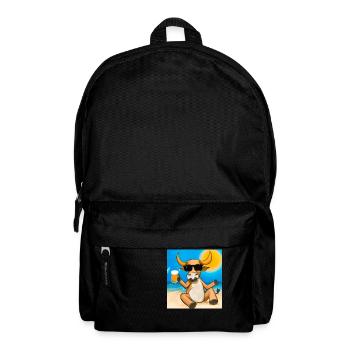 Bull with sunglasses and beer on the golden beach - Backpack - black - Front