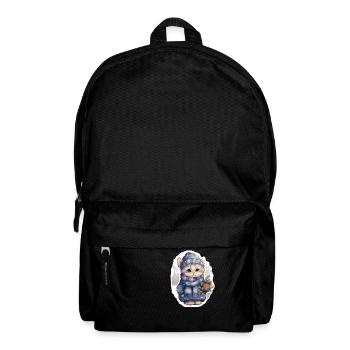 Chaton dans la neige avec chapeau, écharpe et manteau - Sac à dos - noir - Devant