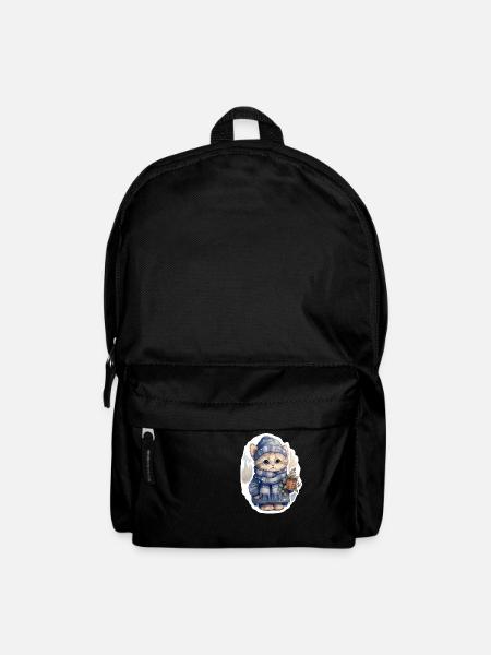 Kätzchen im Schnee mit Mütze, Schal und Mantel - Rucksack - Schwarz