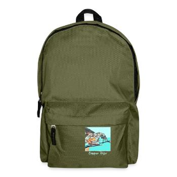 cinque terre ,blue,postcard, watercolour, italy - Backpack - olive green - Front