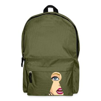 Frau schaut durch Schlüsselloch, Comic Pop Art - Rucksack - Olivgrün - Vorne
