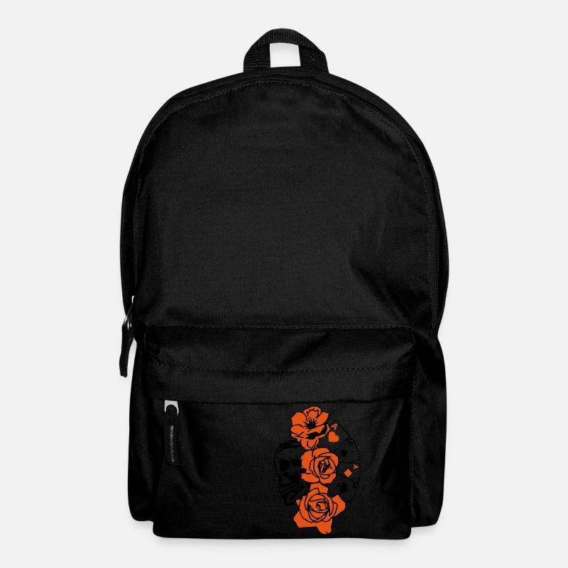 poker tete de mort skull rose fleur - Sac à dos - noir