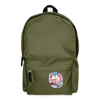 Axolotl on his skateboard - Backpack - olive green - Front