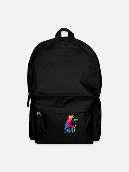 A dog wolf silhoutte colorful.beautiful dog wolf png - Backpack - black