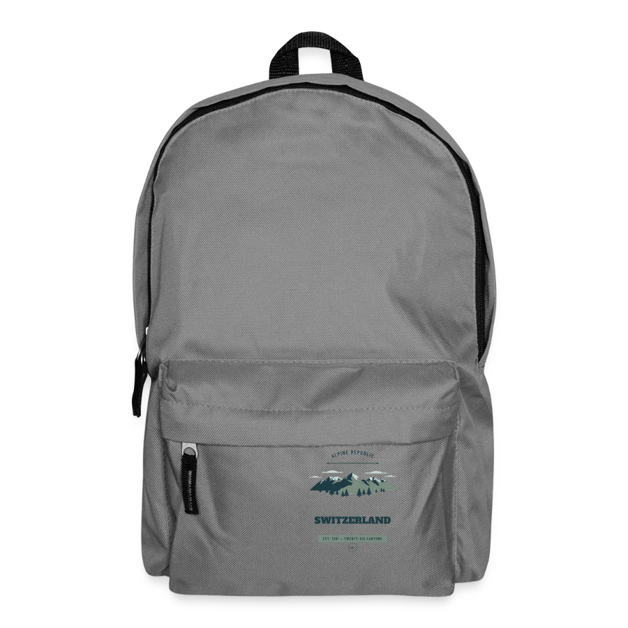 Switzerland badge on a backpack, elephant grey