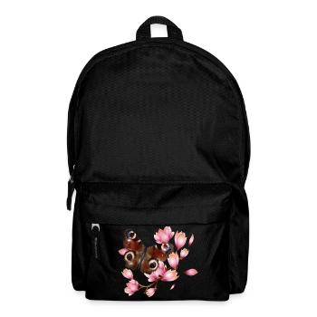 Schmetterling Tagpfauenauge mit Magnolie in rosa - Rucksack - Schwarz - Vorne