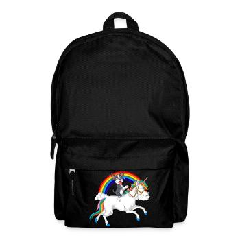 Verspielter Boston Terrier Welpe und Regenbogen-Einhorn - Rucksack - Schwarz - Vorne