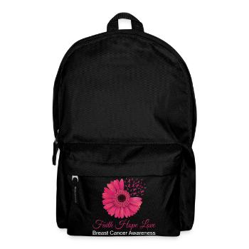 Faith Hope Love Breast Cancer Awareness Flower Tee - Backpack - black - Front
