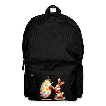 Boxender Osterhase mit Osterei-Boxsack  - Rucksack - Schwarz - Vorne